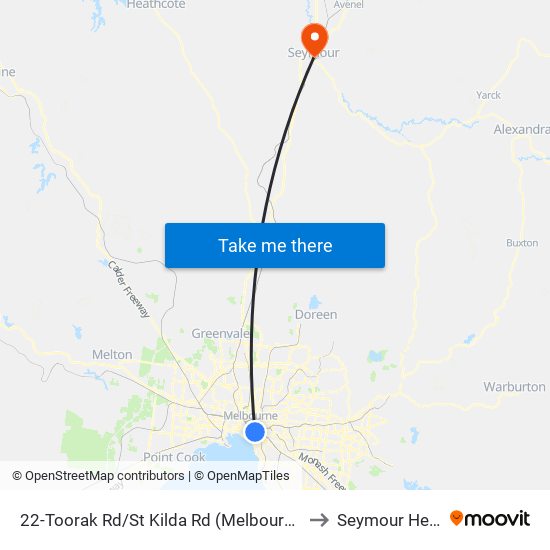 22-Toorak Rd/St Kilda Rd (Melbourne City) to Seymour Health map