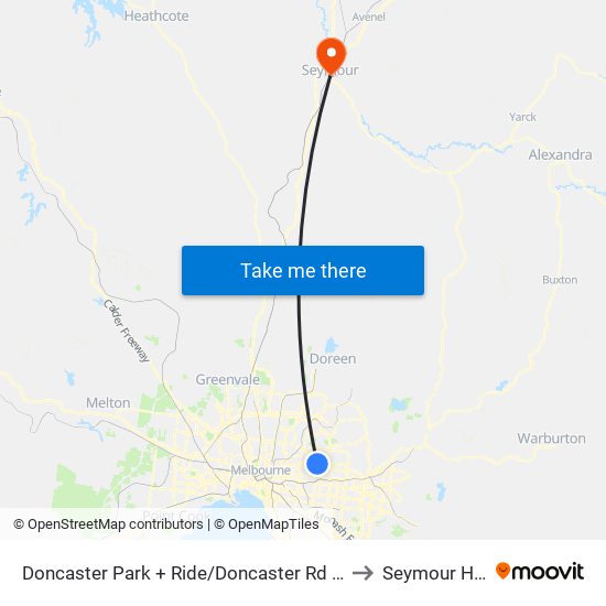 Doncaster Park + Ride/Doncaster Rd (Doncaster) to Seymour Health map