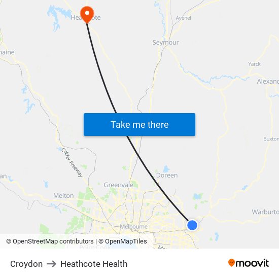 Croydon to Heathcote Health map