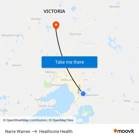 Narre Warren to Heathcote Health map