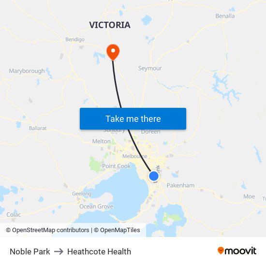 Noble Park to Heathcote Health map