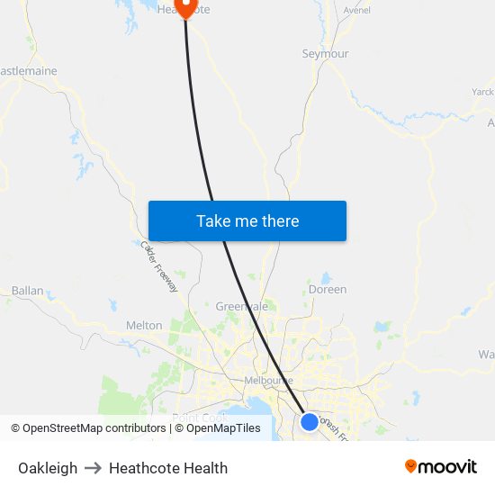 Oakleigh to Heathcote Health map