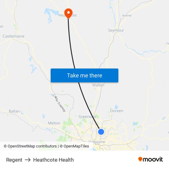 Regent to Heathcote Health map