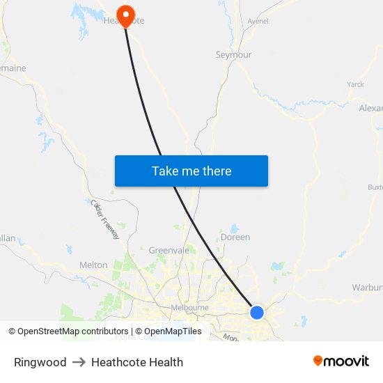 Ringwood to Heathcote Health map