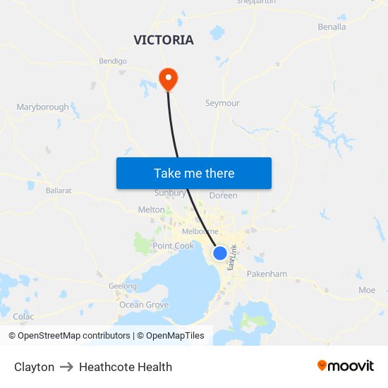 Clayton to Heathcote Health map