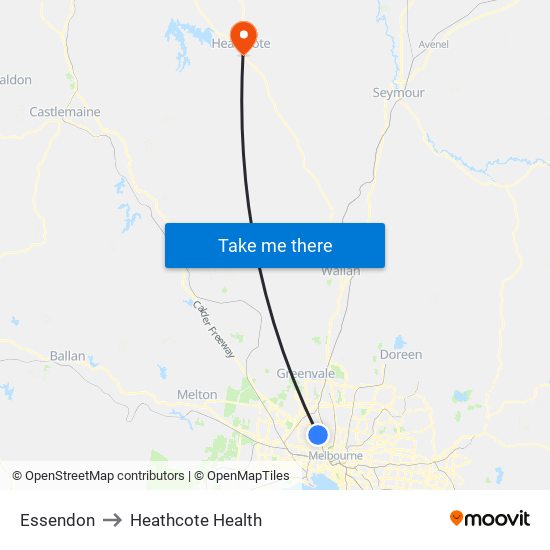 Essendon to Heathcote Health map