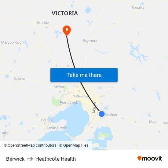 Berwick to Heathcote Health map