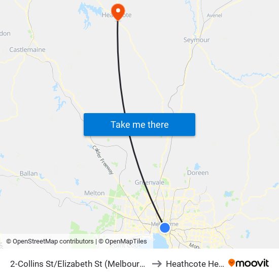 2-Collins St/Elizabeth St (Melbourne City) to Heathcote Health map