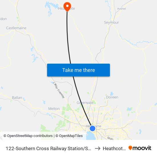 122-Southern Cross Railway Station/Spencer St (Melbourne City) to Heathcote Health map