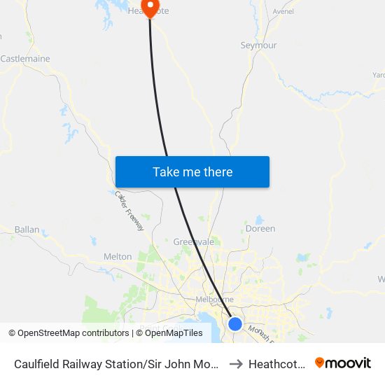 Caulfield Railway Station/Sir John Monash Dr (Caulfield East) to Heathcote Health map