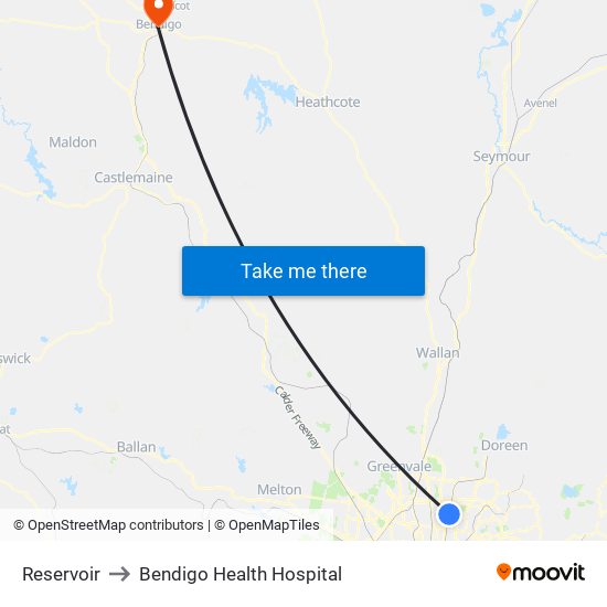 Reservoir to Bendigo Health Hospital map