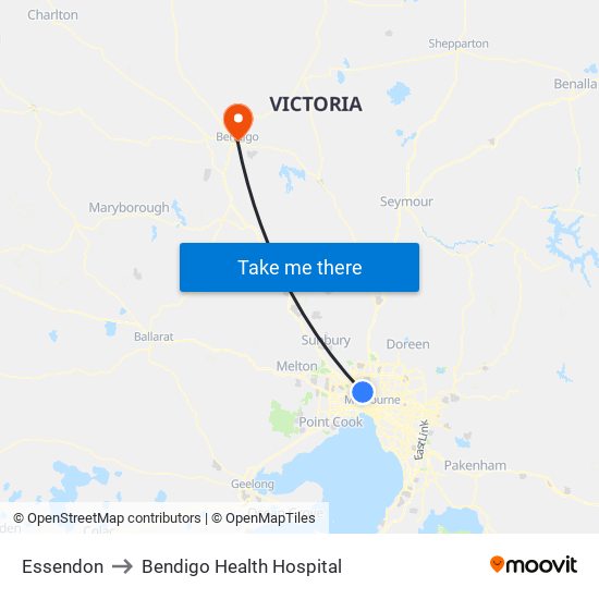 Essendon to Bendigo Health Hospital map