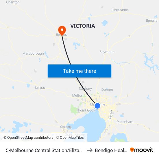 5-Melbourne Central Station/Elizabeth St (Melbourne City) to Bendigo Health Hospital map