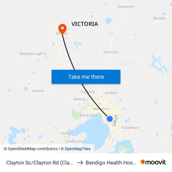 Clayton Sc/Clayton Rd (Clayton) to Bendigo Health Hospital map