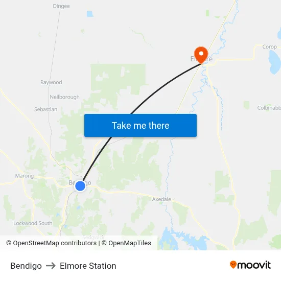 Bendigo to Elmore Station map
