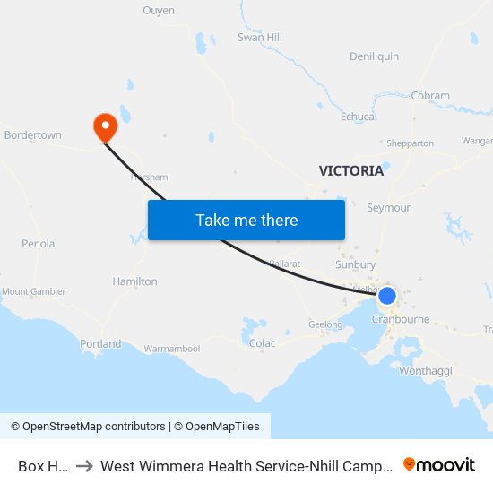 Box Hill to West Wimmera Health Service-Nhill Campus map