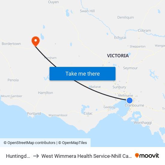 Huntingdale to West Wimmera Health Service-Nhill Campus map