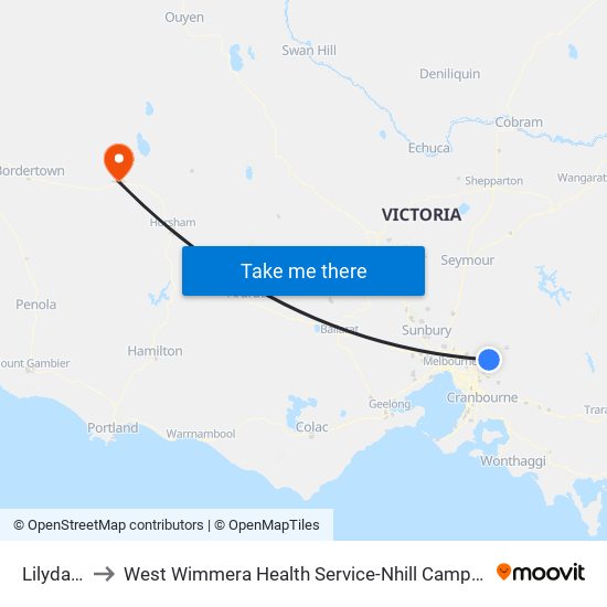 Lilydale to West Wimmera Health Service-Nhill Campus map