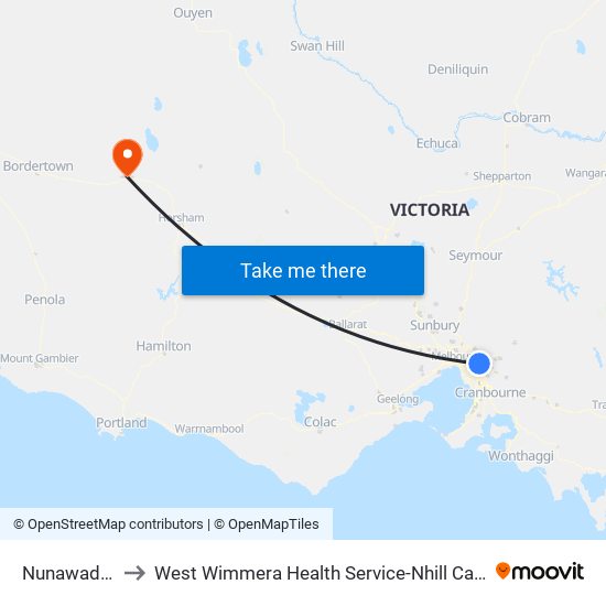 Nunawading to West Wimmera Health Service-Nhill Campus map