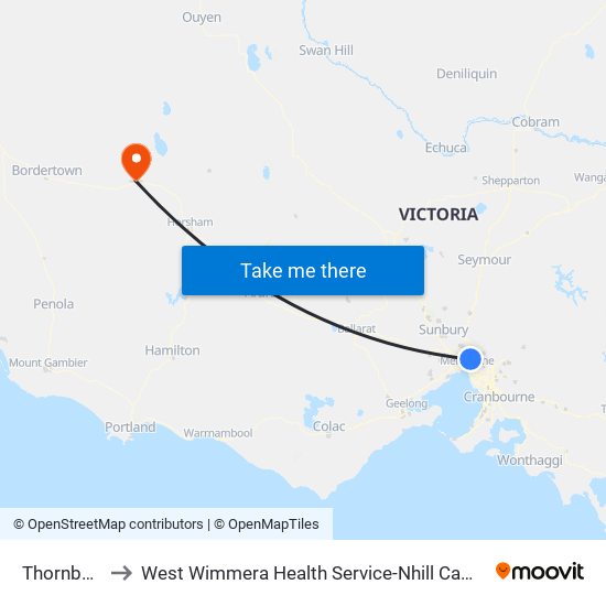 Thornbury to West Wimmera Health Service-Nhill Campus map