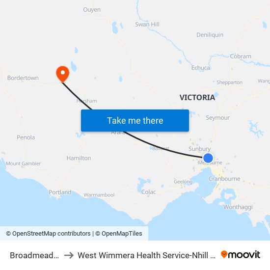 Broadmeadows to West Wimmera Health Service-Nhill Campus map