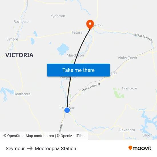 Seymour to Mooroopna Station map