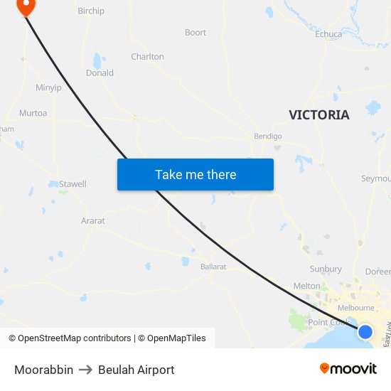 Moorabbin to Beulah Airport map