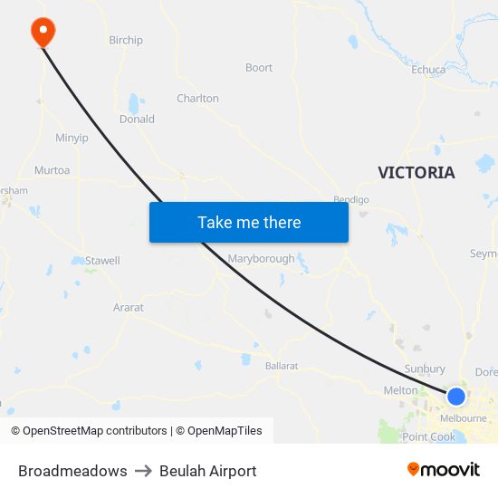 Broadmeadows to Beulah Airport map