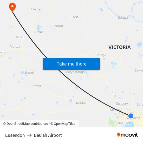 Essendon to Beulah Airport map