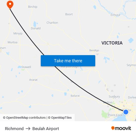 Richmond to Beulah Airport map