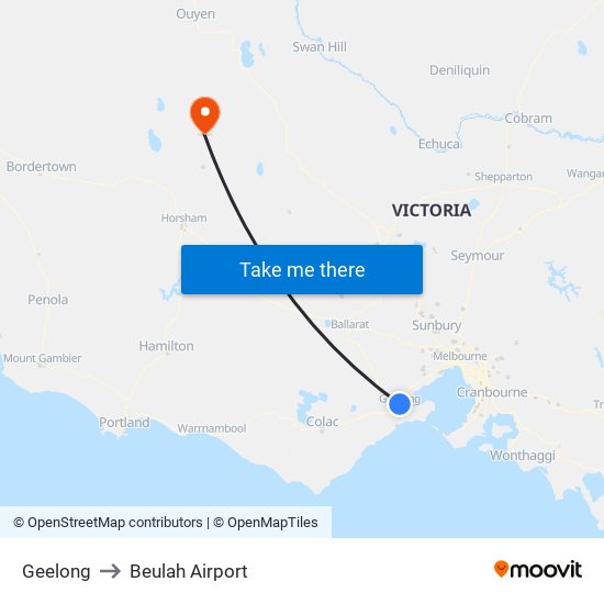 Geelong to Beulah Airport map