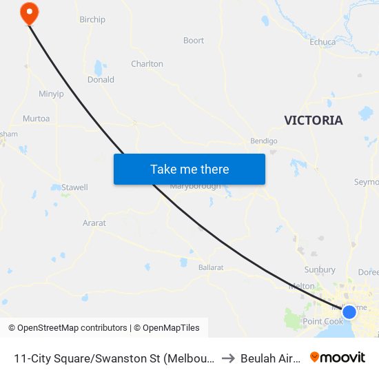 11-City Square/Swanston St (Melbourne City) to Beulah Airport map