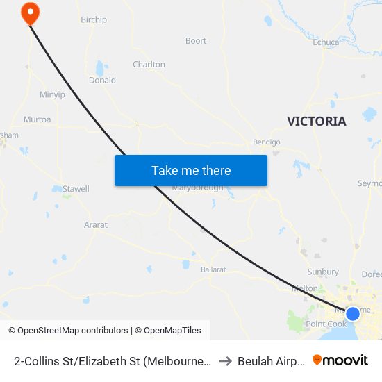 2-Collins St/Elizabeth St (Melbourne City) to Beulah Airport map