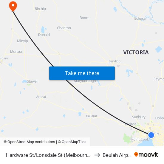 Hardware St/Lonsdale St (Melbourne City) to Beulah Airport map