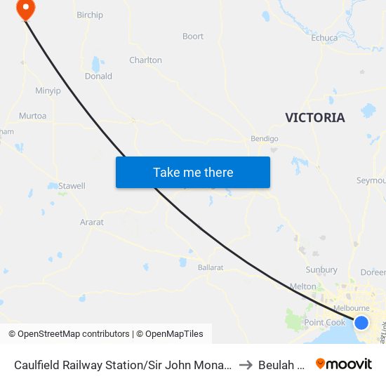 Caulfield Railway Station/Sir John Monash Dr (Caulfield East) to Beulah Airport map