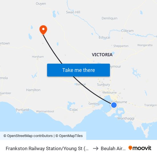 Frankston Railway Station/Young St (Frankston) to Beulah Airport map