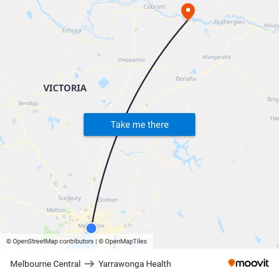 Melbourne Central to Yarrawonga Health map