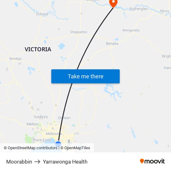 Moorabbin to Yarrawonga Health map