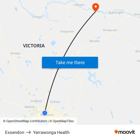 Essendon to Yarrawonga Health map