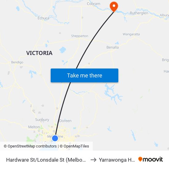 Hardware St/Lonsdale St (Melbourne City) to Yarrawonga Health map