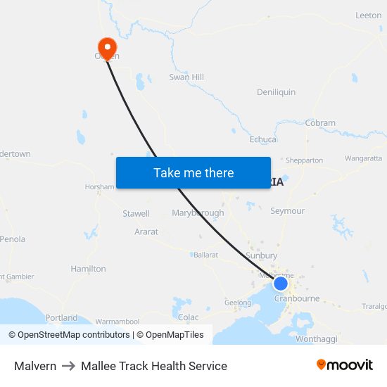 Malvern to Mallee Track Health Service map