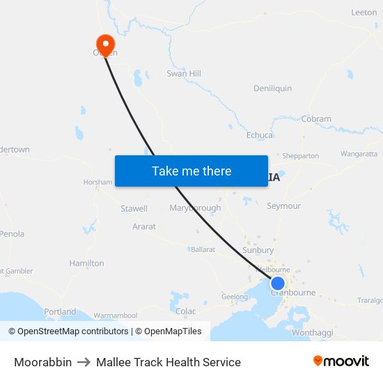 Moorabbin to Mallee Track Health Service map