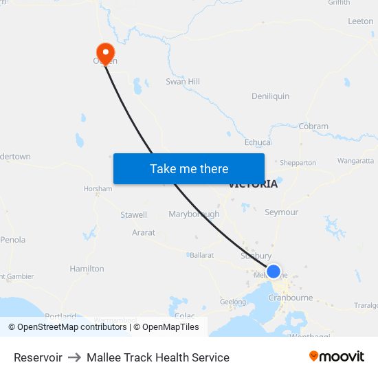 Reservoir to Mallee Track Health Service map