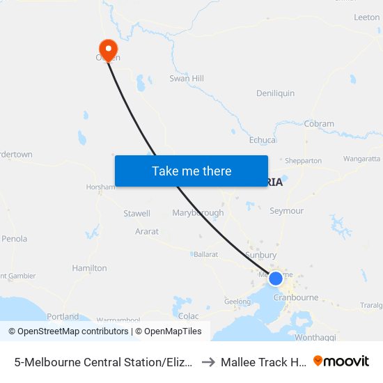 5-Melbourne Central Station/Elizabeth St (Melbourne City) to Mallee Track Health Service map