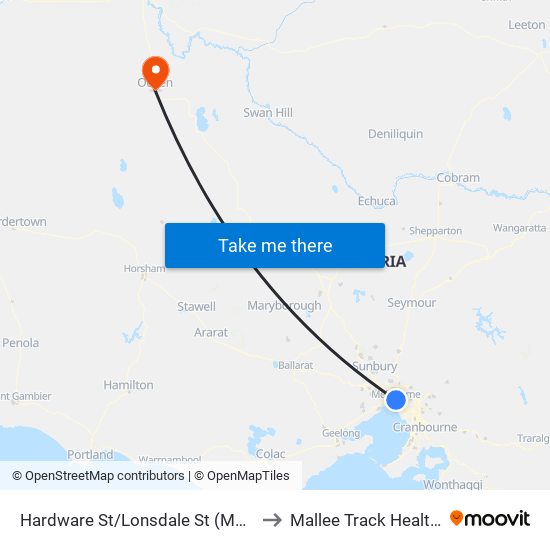 Hardware St/Lonsdale St (Melbourne City) to Mallee Track Health Service map