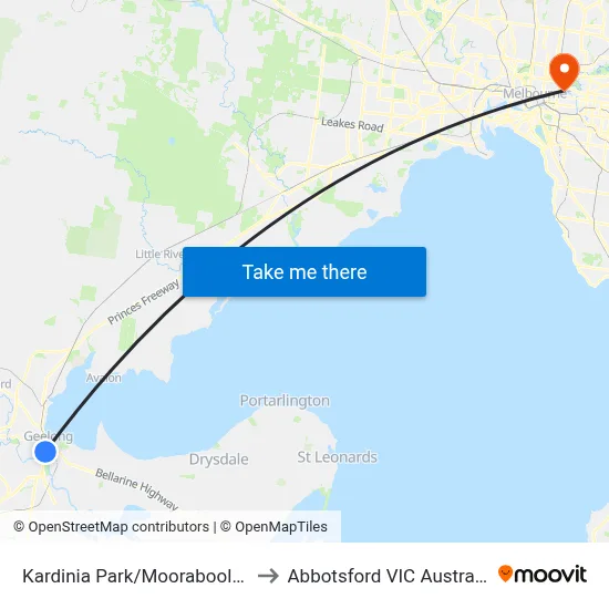 Kardinia Park/Moorabool St to Abbotsford VIC Australia map