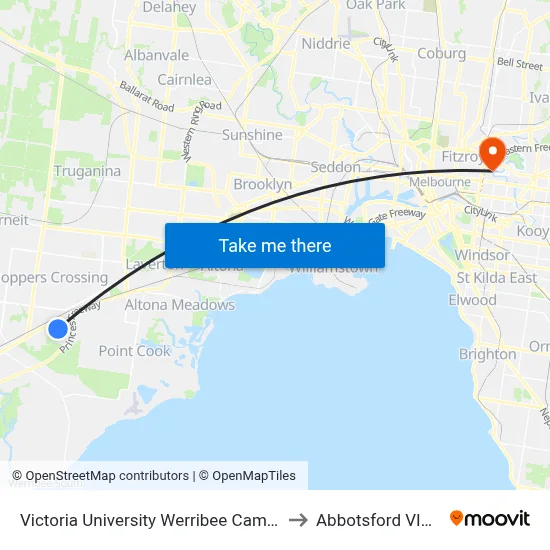 Victoria University Werribee Campus/Hoppers Lane to Abbotsford VIC Australia map