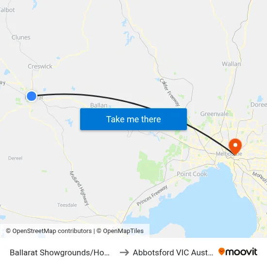 Ballarat Showgrounds/Howitt St to Abbotsford VIC Australia map