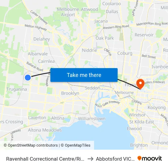 Ravenhall Correctional Centre/Riding Boundary Rd to Abbotsford VIC Australia map