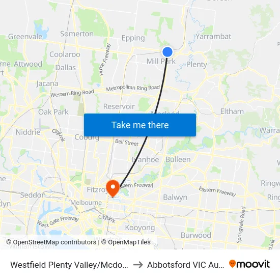 Westfield Plenty Valley/Mcdonalds Rd to Abbotsford VIC Australia map